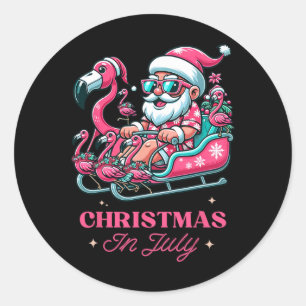 Lustiges Weihnachten im Juli Sommer Santa Flamingo Runder Aufkleber