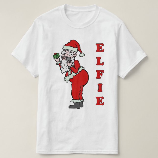 Lustiges Weihnachten Sankt Elfie Selfie T-Shirt (Design vorne)