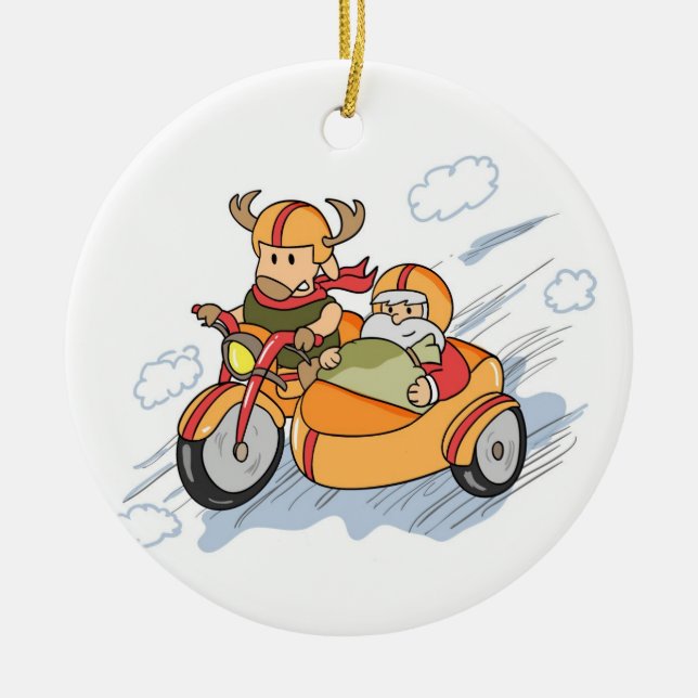 Lustiges Weihnachten, Sankt Pferdeschlitten Keramikornament (Vorne)