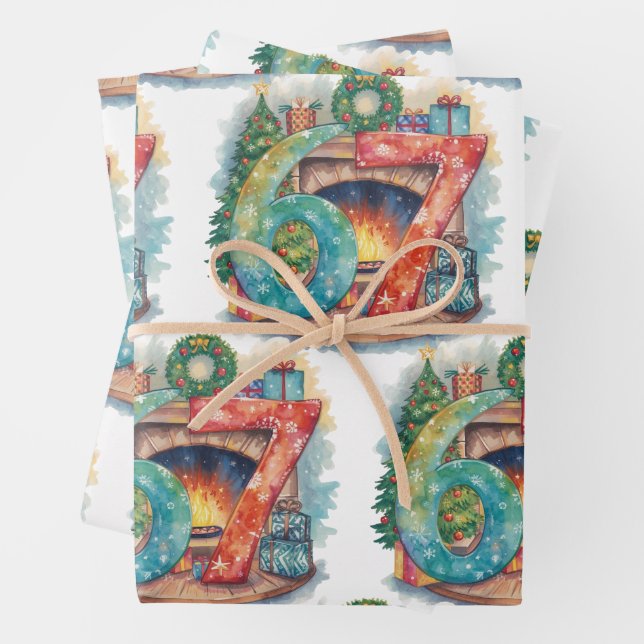 Lustiges Weihnachten Sechs Sieben 67 Brainrot Meme Geschenkpapier Set (Beispiel)