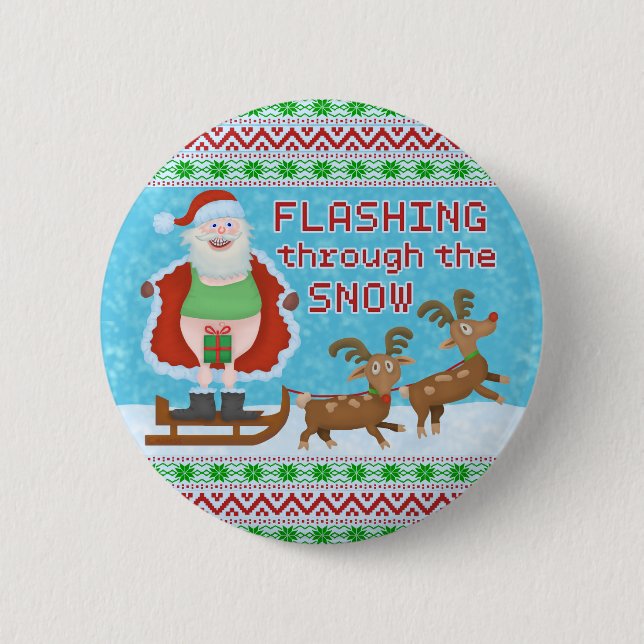 Lustiges Weihnachten | Weihnachtsmann, der durch Button (Vorderseite)