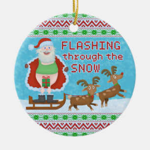 Lustiges Weihnachten   Weihnachtsmann, der durch Keramikornament