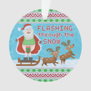 Lustiges Weihnachten   Weihnachtsmann, der durch Ornament