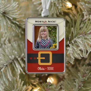 Lustiges Weihnachten Weihnachtsmann freches oder Rahmen-Ornament Silber