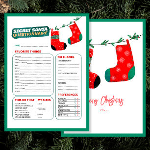 Lustiges Weihnachts-Spiel Secret Santa Fragebogen Feiertagskarte