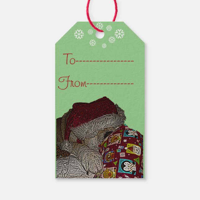 lustiges Weihnachtsbild eines niedlichen Hundes Geschenkanhänger (Rückseite)