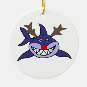 Lustiges Weihnachtshaifisch-Ren Keramikornament