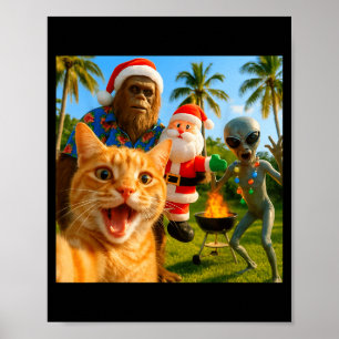 Lustiges Weihnachtskatzen-Selfie mit Bigfoot & Poster