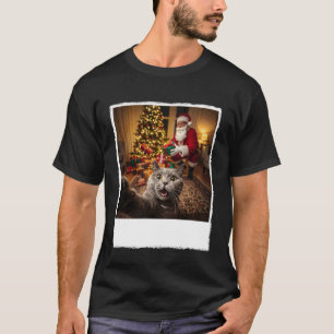 Lustiges Weihnachtskatzen-Selfie mit Weihnachtsman T-Shirt