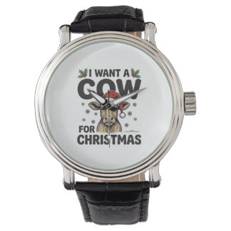 Lustiges Weihnachtskuh Vintage-Feiertags-Shirt-Des Armbanduhr