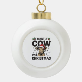 Lustiges Weihnachtskuh Vintage-Feiertags-Shirt-Des Keramik Kugel-Ornament