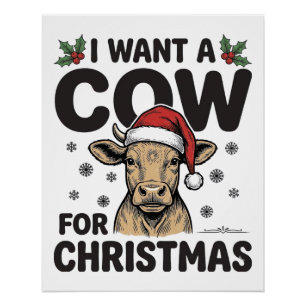 Lustiges Weihnachtskuh Vintage-Feiertags-Shirt-Des Poster