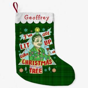 Lustiges WeihnachtsRetro trinkender Spaß-Mann-Lit Kleiner Weihnachtsstrumpf