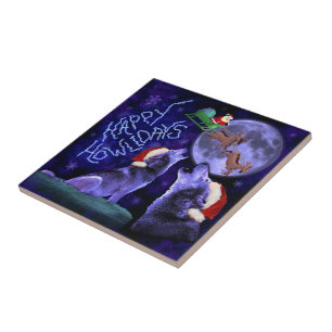 Lustiges Weihnachtswolf Howlidays Wortspiel Fliese