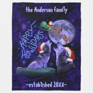 Lustiges Weihnachtswolf-Wortspiel glückliche Fleecedecke