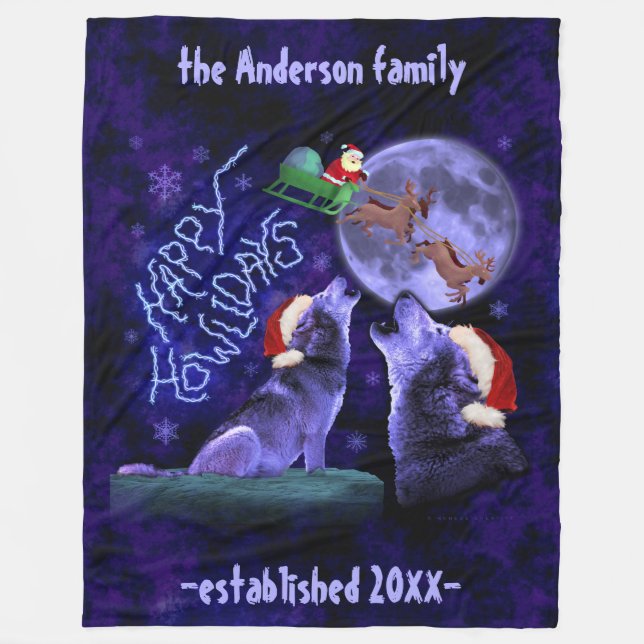Lustiges Weihnachtswolf-Wortspiel glückliche Fleecedecke (Vorderseite)