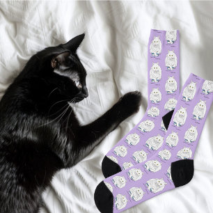 Lustiges Weißes Katzenbuch Lesender Humor Lila Socken