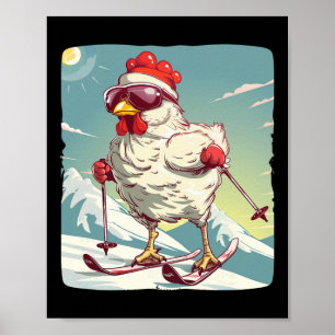 Lustiges Winterhuhn mit Langlaufskischuhen Poster