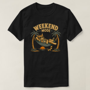 Lustiges Wochenend-Modus-Katze-Design T-Shirt