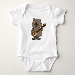 Lustiges Wombat, das Banjo-Cartoon spielt Baby Strampler