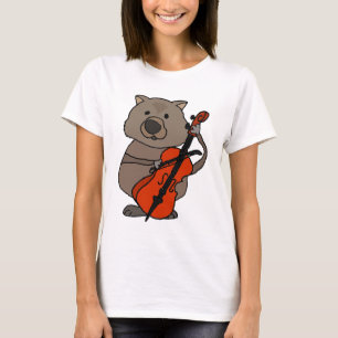 Lustiges Wombat, das Cello-Cartoon spielt T-Shirt
