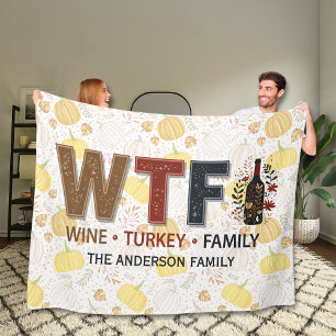Lustiges WTF-Wein Truthahn Familien-Erntedankfest Fleecedecke