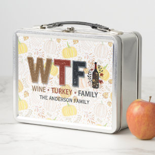 Lustiges WTF-Wein Truthahn Familien-Erntedankfest Metall Brotdose