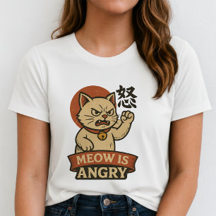 Lustiges Wütendes Katze T-Shirt; Kanji Wütende Kat T-Shirt