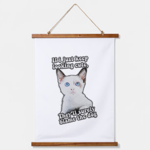 Lustiges wütendes Katzen-Meme für Katzenliebhaber Wandteppich Mit Holzrahmen