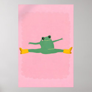 Lustiges Yoga-Frosch-Split-Poster, Rosa Cartoon Poster