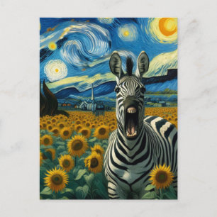 Lustiges Zebra auf einem falschen Sonnenblumenfeld Postkarte