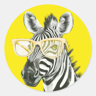Lustiges Zebra mit gelber Brille   Cute Runder Aufkleber