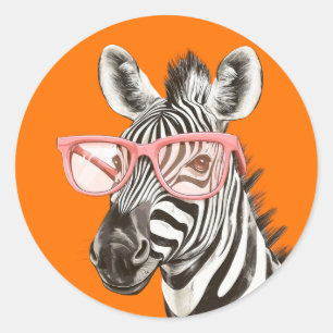 Lustiges Zebra mit orangen Brillen   Cute Runder Aufkleber