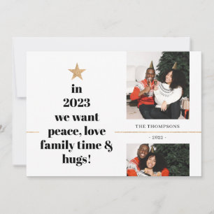 Lustiges Zitat Familienfoto Minimalist Gold Glitte Feiertagskarte