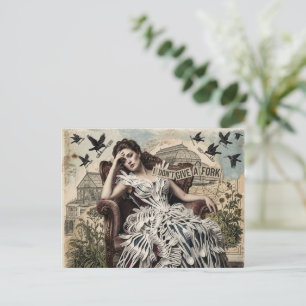 Lustiges Zitat Vintage-Frau in einem Gabelkleid  Postkarte