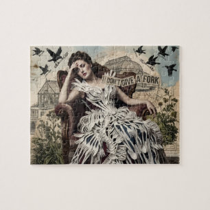 Lustiges Zitat Vintage-Frau in einem Gabelkleid Puzzle