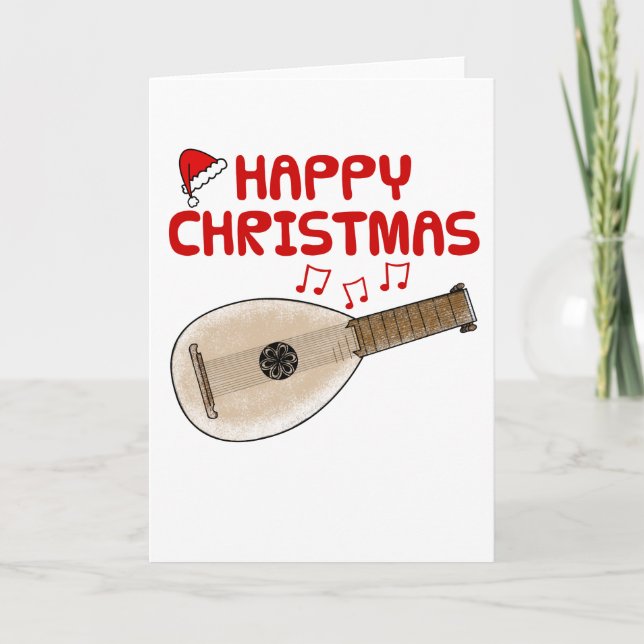 Lute Christmas Card Leutnist Folkmusiker Dankeskarte (Vorderseite)