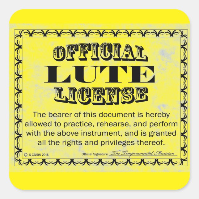 Lute License Square Aufkleber (Vorderseite)