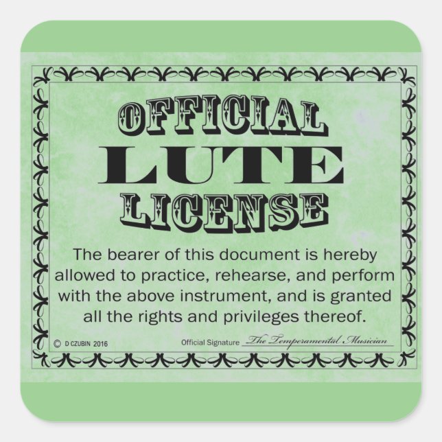 Lute License Square Aufkleber (Vorderseite)