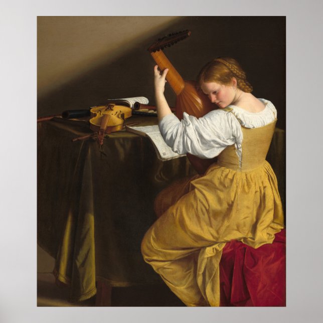 Lute Player - Orazio Gentileschi Kunstgedicht Poster (Vorne)