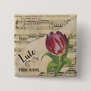 Lute Tulip Vintag Sheet Music - kundenspezifisch Button
