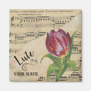 Lute Tulpe Vintage-Notenblätter Individualisiert Magnet