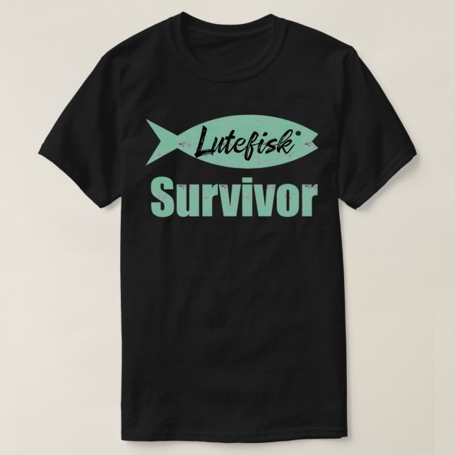 Lutefisk Survivor Funny Scandinavian Fishing T-Shirt (Design vorne)