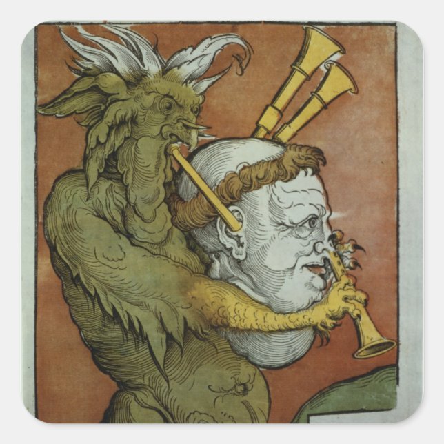 Luther as the Devil's Bagpipe, c.1535 Quadratischer Aufkleber (Vorderseite)