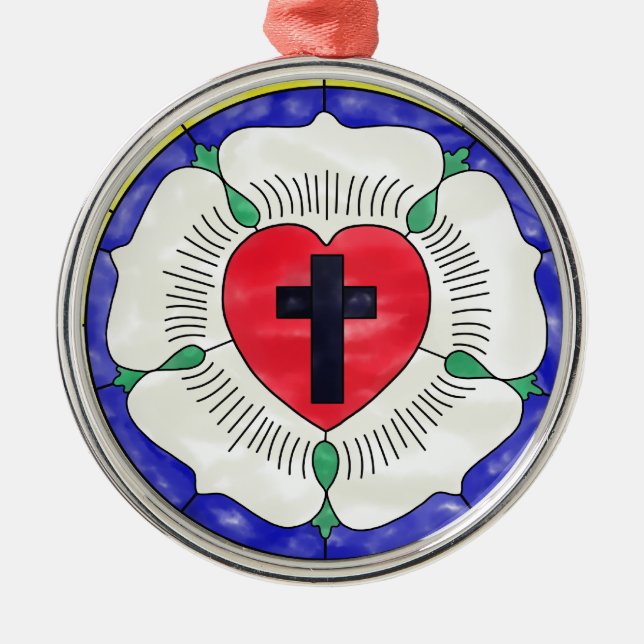 Luther Rose Glass Window Silbernes Ornament (Vorne)