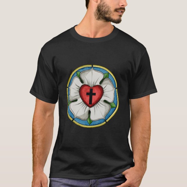 Luther Rose Siegel Lutheran Symbol Christlich Cros T-Shirt (Vorderseite)