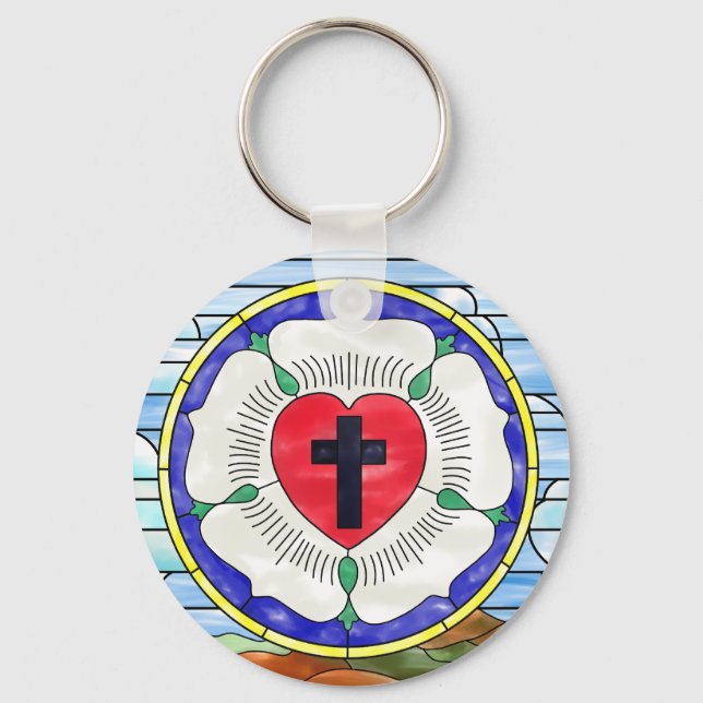 Luther Rose Stached Glass Basic Button Schlüsselan Schlüsselanhänger (Vorderseite)