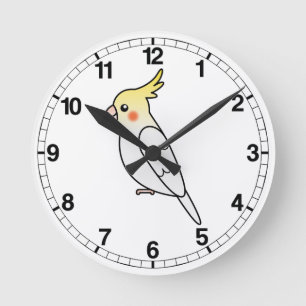Lutino Cartoon Nymphensittich Papagei Vogel Runde Wanduhr