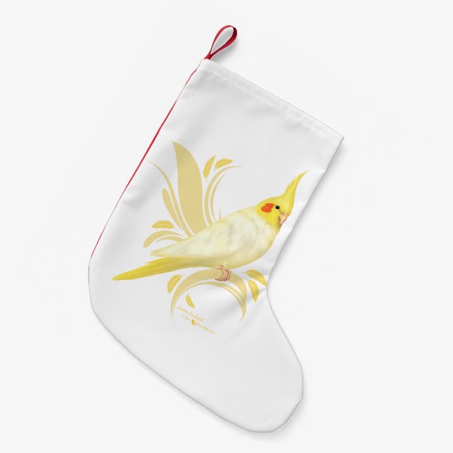 Lutino Cockatiel Kleiner Weihnachtsstrumpf (Vorderansicht (hängend))