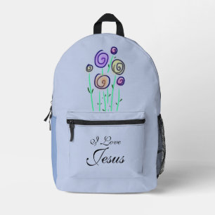 Lutscher-Blumen-Grafik Ich liebe Jesus Lavendel Bedruckter Rucksack